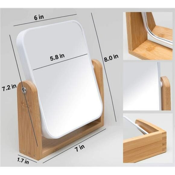 vanity makeup mirror with bamboo stand double sided magnifying swivel mirror - Picture 3 of 7